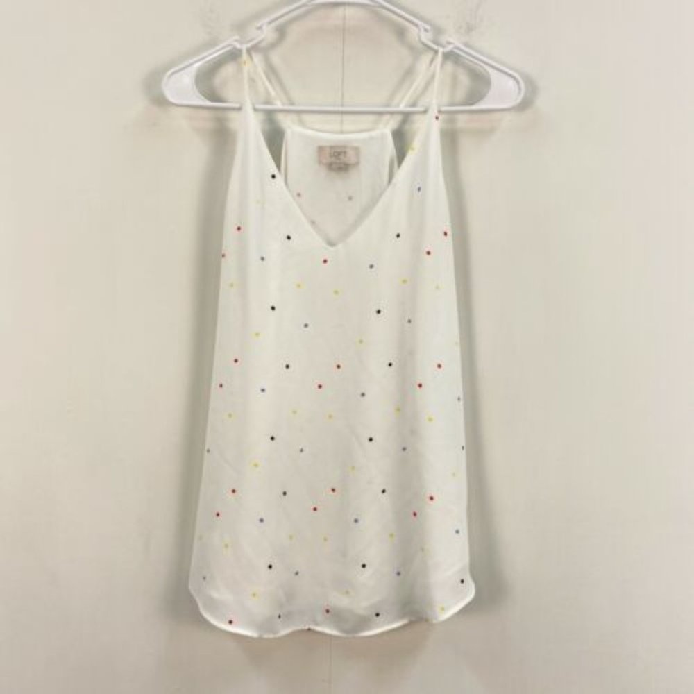 NWT LOFT Sleeveless White Blouse with Rainbow Polka Dots - S